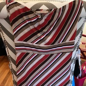 Striped/ Maroon, Brown, Cream Strapless Dress